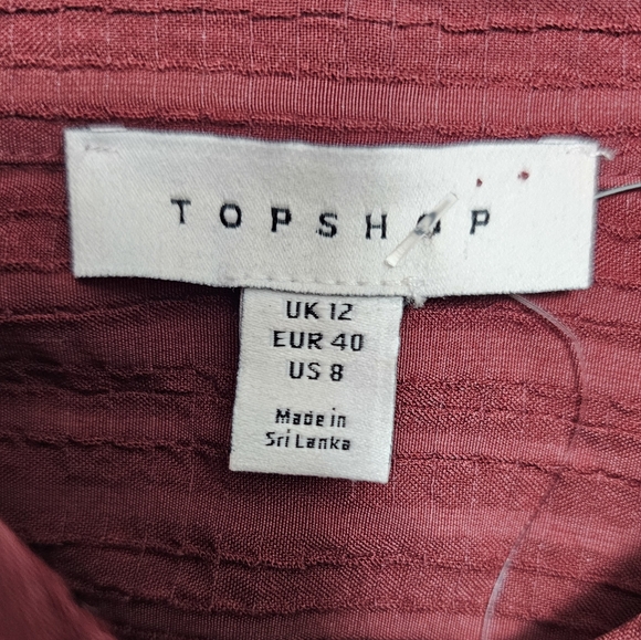 TOPSHOP Berry Textured Panel Flared Long Sleeve Blouse Size 8 - Picture 6 of 9